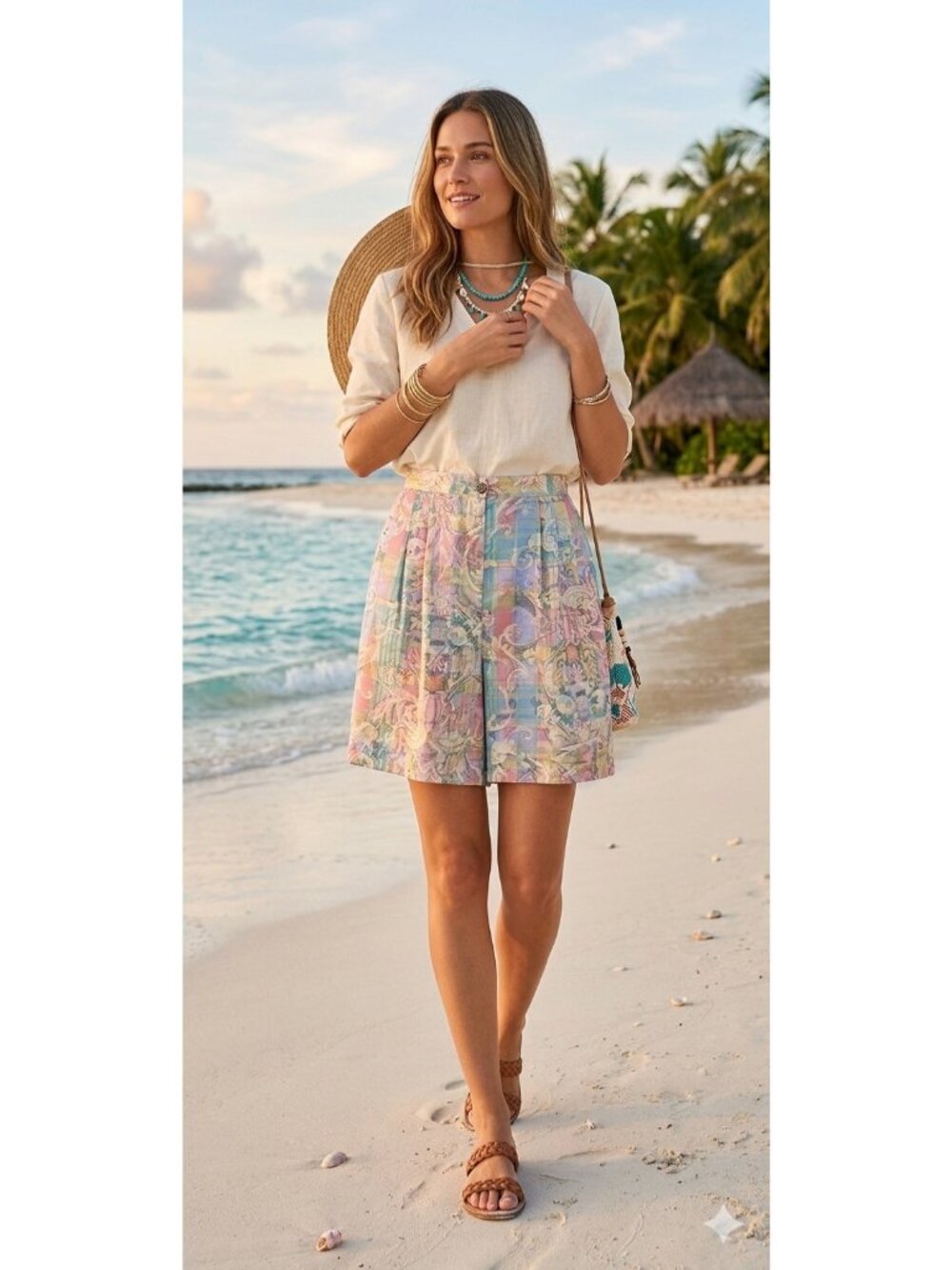 Vintage Natty Printed Shorts Pink Size 16 Coastal Vacation Beach Summer Spring